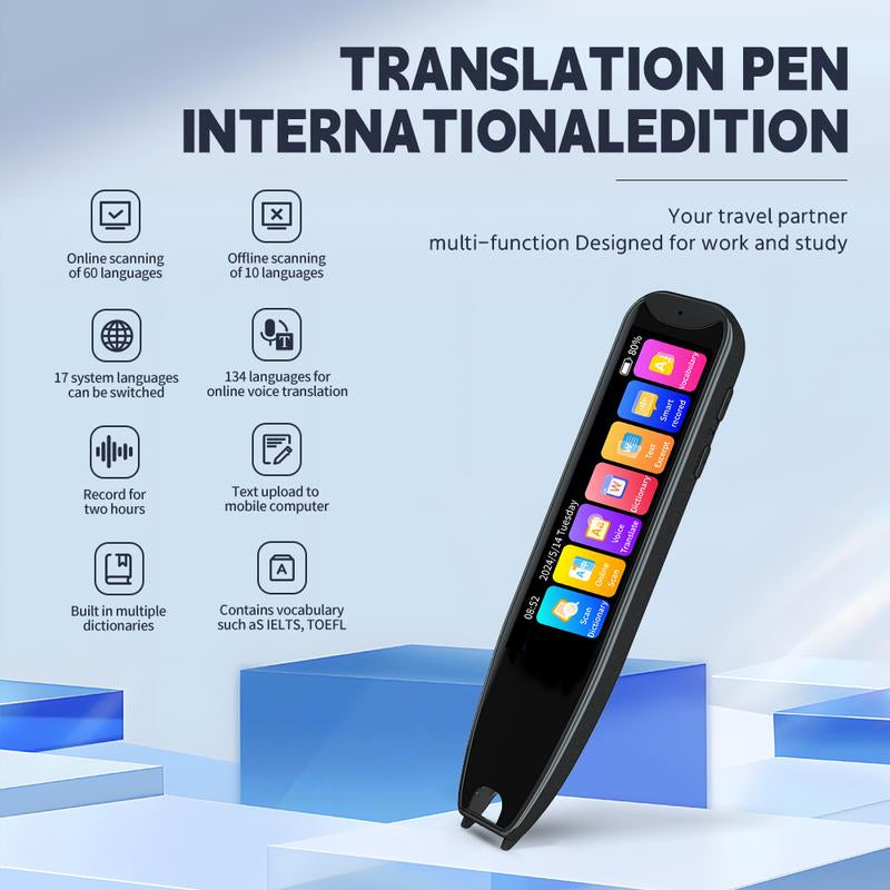 Intelligent Translation Pen 3.69 Inch Screen, Large Screen, Ultra-High Definition, Can Translate 10 Languages without Internet, Wifi Can Scan and Translate 60 Languages Online, and 17 System Languages Can Be Switched Digital Products Smart