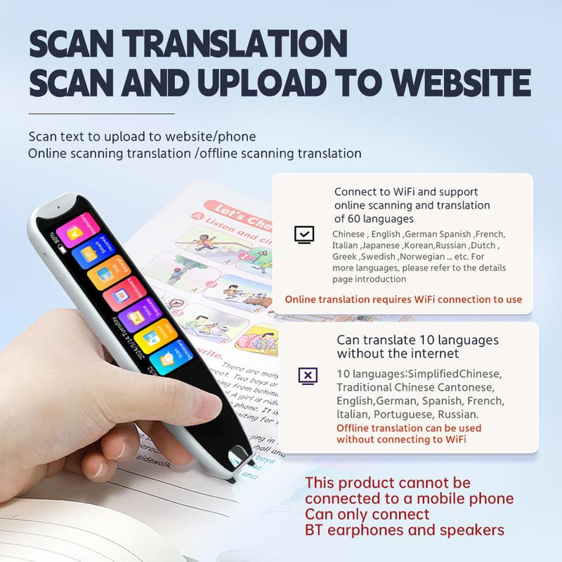 Intelligent Translation Pen 3.69 Inch Screen, Large Screen, Ultra-High Definition, Can Translate 10 Languages without Internet, Wifi Can Scan and Translate 60 Languages Online, and 17 System Languages Can Be Switched Digital Products Smart