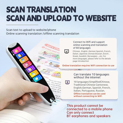 Intelligent Translation Pen 3.69 Inch Screen, Large Screen, Ultra-High Definition, Can Translate 10 Languages without Internet, Wifi Can Scan and Translate 60 Languages Online, and 17 System Languages Can Be Switched Digital Products Smart
