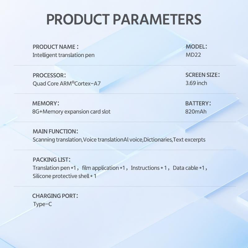 Intelligent Translation Pen 3.69 Inch Screen, Large Screen, Ultra-High Definition, Can Translate 10 Languages without Internet, Wifi Can Scan and Translate 60 Languages Online, and 17 System Languages Can Be Switched Digital Products Smart